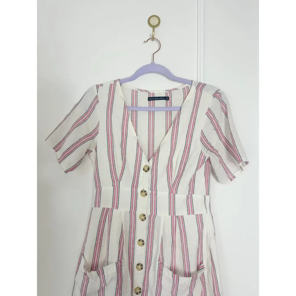 Abercrombie Striped White Cotton Gauze Dress Size S - Picture 7 of 8
